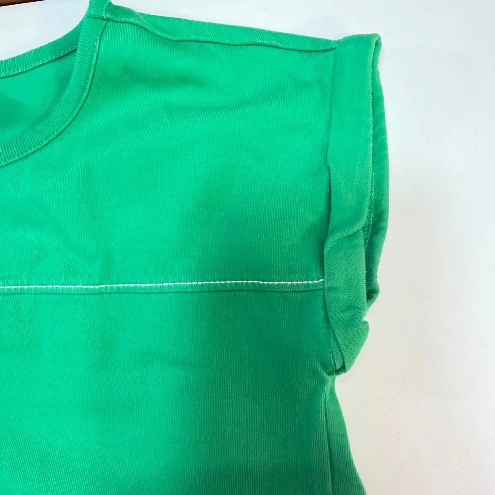 Hanna Andersson Dress Girls 140 Kelly Green Cap Sleeve Cotton Pocket Shift Dress